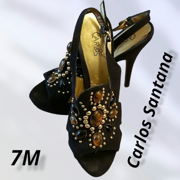 CARLOS Santana "Romantica" Jeweled Slingback Heels 7M GUC - Picture 1 of 9